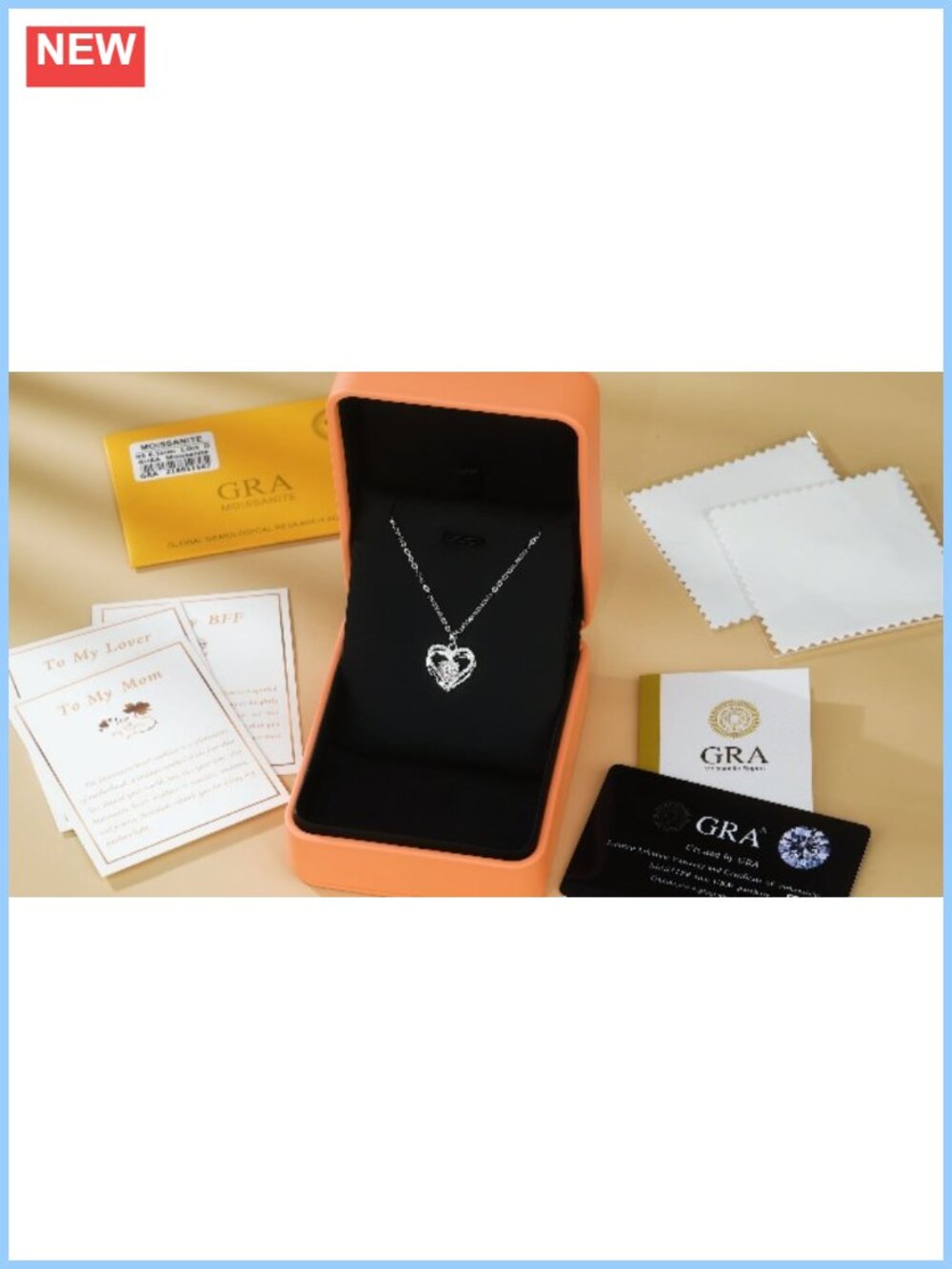 1CT Moissanite Double Heart Necklace S925 Sterling Silver 18K White Gold Plated - Picture 6 of 6